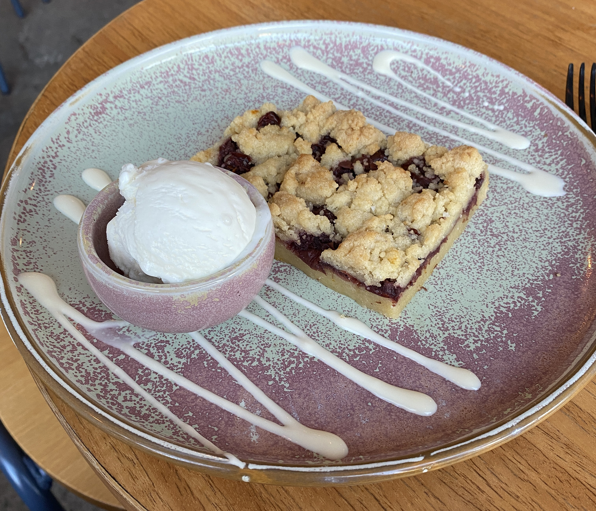 cherry crumble with ice cream at twisted desserts in fitzroy