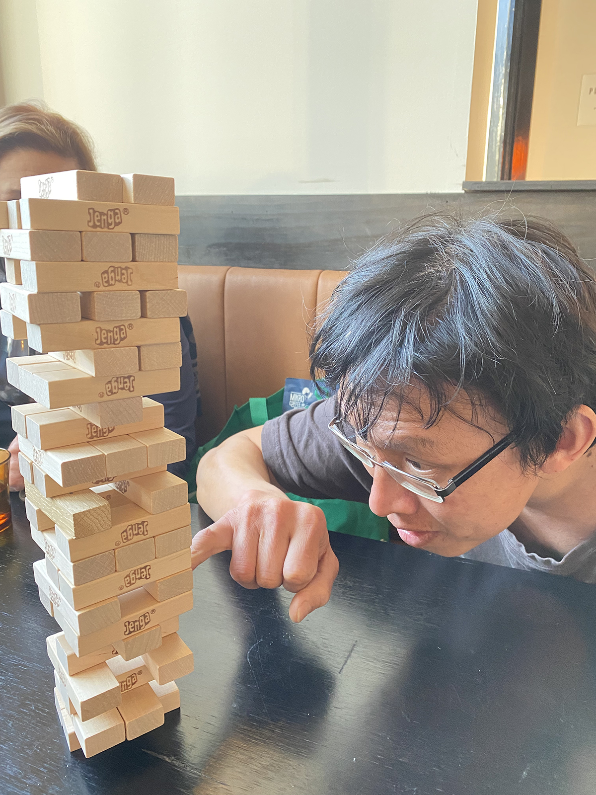 playing jenga at bobby peels