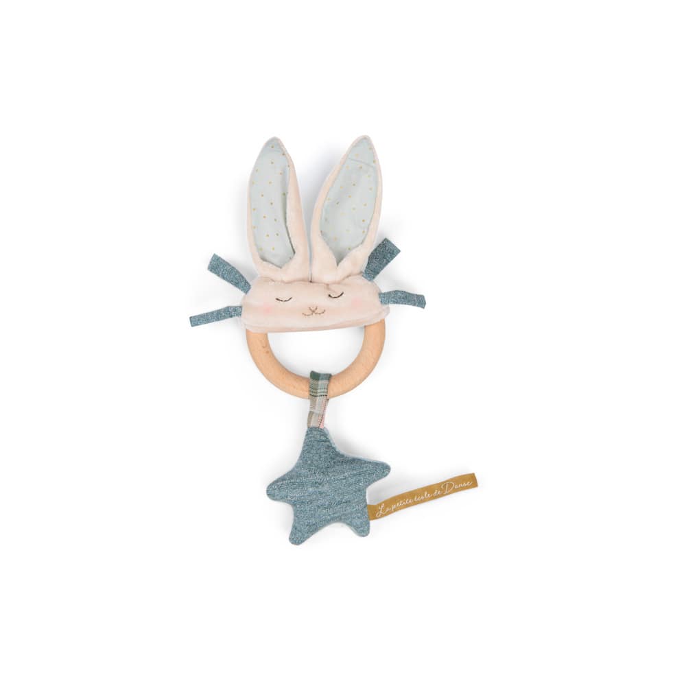 Ecole de Danse blue rabbit wooden ring rattle