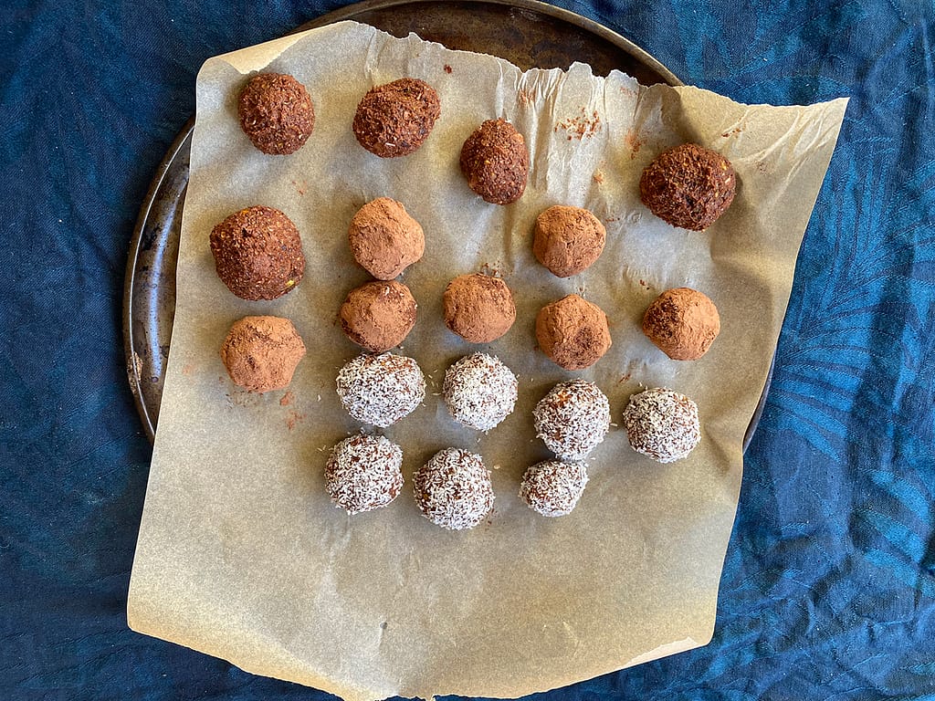 cacao date balls in the making