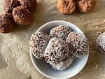 close up of cacao date balls - delicious cacao balls recipe