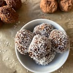 close up of cacao date balls - delicious cacao balls recipe