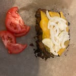 sliced onions and tomato - now craving mustard!